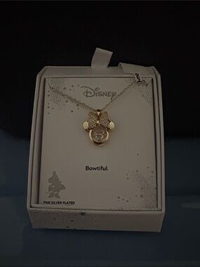 Disney Gold Minnie Silhouette Necklace with Sparkling Bow